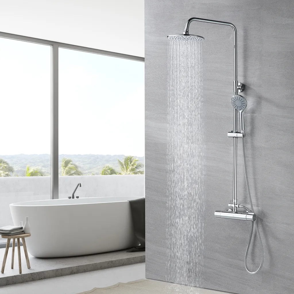 Chorm Brausegarnitur, Duschsystem Mit Thermostat Mischer, Duschset, Duscharmatur Thermostat Mit Regendusche Und Handbrause (3 Strahlarten) 4 Chorm Brausegarnitur, Duschsystem Mit Thermostat Mischer, Duschset, Duscharmatur Thermostat Mit Regendusche Und Handbrause (3 Strahlarten) – Bild 2