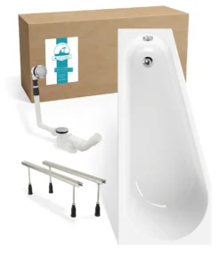 Calmwaters® Raumsparende Eckbadewanne 160x70 Cm, Set Mit Acrylwanne Essential Small, Wannenfüße, Ab- Und Überlaufgarnitur, Platzsparende Badewanne Rechter Ausführung, 160 X 70 Cm, Weiß, 99000326