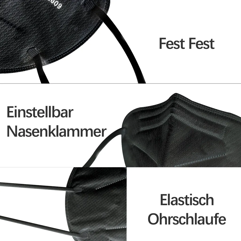 30 Stück Schwarz FFP2 Maske Atemschutzmaske Partikelfiltermaske Staubschutzmaske 6 30 Stück Schwarz FFP2 Maske Atemschutzmaske Partikelfiltermaske Staubschutzmaske – Bild 4