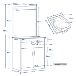Barberpub Friseur Waschtisch Friseurwaschplatz 3130BK, Mit Waschbecken, Mit Wandspiegel, Mit Unterschrank 80 Cm, Friseur Salon SPA Friseureinrichtung, MFC+PVC, Schwarz, 47,5 X 84 X 169 Cm -Vidailo Verkaufe 01ae191c5c2331e464a56679fb3842c4