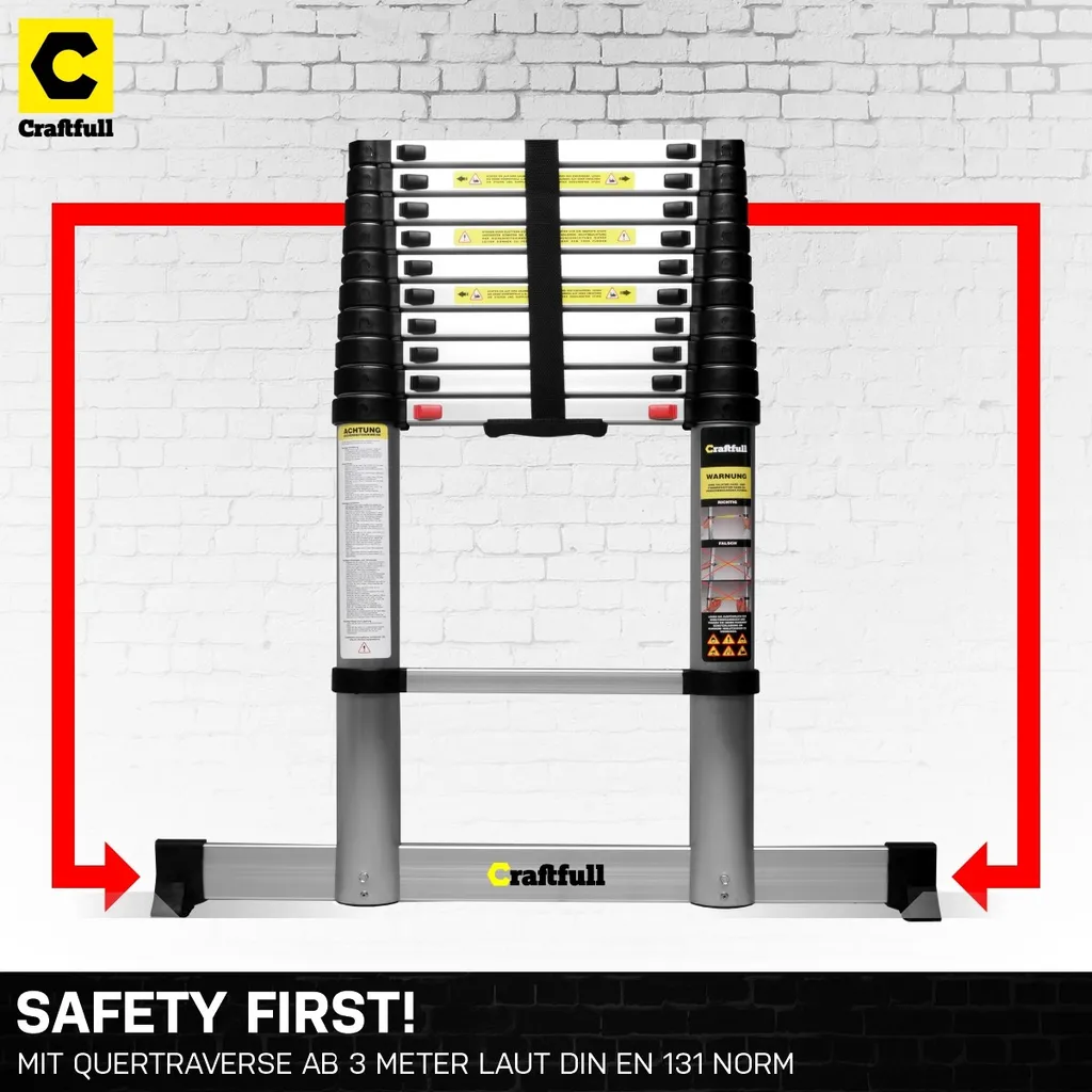 Craftfull Teleskopleiter CF-101B - Soft-Close-Funktion - Ausziehleiter Aus Aluminium (4.4 Meter) 9 Craftfull Teleskopleiter CF-101B - Soft-Close-Funktion - Ausziehleiter Aus Aluminium (4.4 Meter) – Bild 7