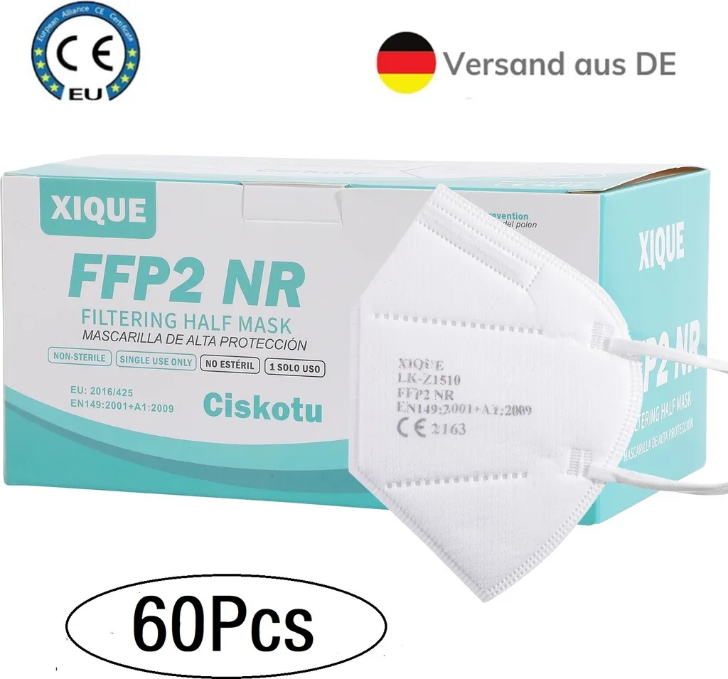 XIQUE® 60 X FFP2 Maske Einzeln Verpackte Atemschutzmaske Schutzmaske Mundschutz CE 3 XIQUE® 60 X FFP2 Maske Einzeln Verpackte Atemschutzmaske Schutzmaske Mundschutz CE