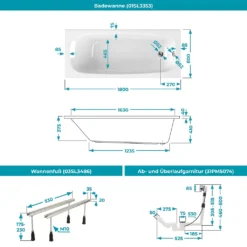 Calmwaters® Badewannen-Set 180x80 Cm Mit Wannenfüßen & Ablaufgarnitur, Acrylwanne Original, Ergonomische Körperform-Wanne Komplett Set, 180 X 80 Cm, Weiß, 99000343 -Vidailo Verkaufe 0574cff81617dcbf30022431138cce91
