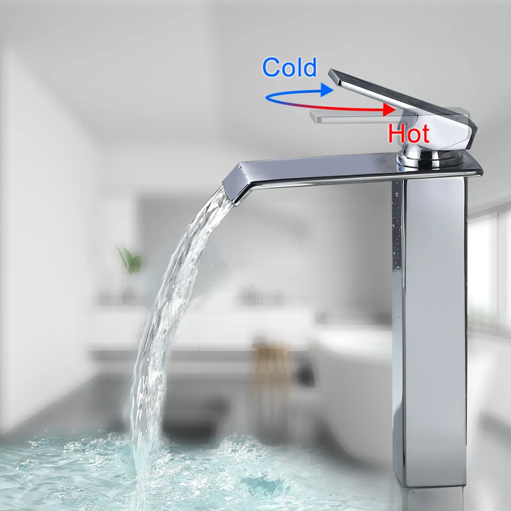 Wasserfall Wasserhahn Bad, Wasserhahn Waschbecken Für Badezimmer, Einhandmischer Waschtischarmaturen, Keramikventil, Kaltes Und Heißes Wasser Vorhanden, Verchromt, Moderner Stil (Silber) 6 Wasserfall Wasserhahn Bad, Wasserhahn Waschbecken Für Badezimmer, Einhandmischer Waschtischarmaturen, Keramikventil, Kaltes Und Heißes Wasser Vorhanden, Verchromt, Moderner Stil (Silber) – Bild 4