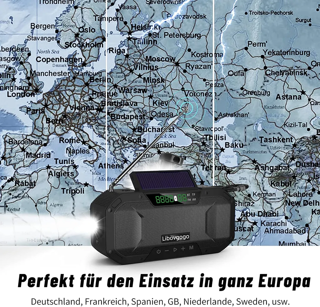 Kurbelradio Tragbares Solarradio Notfall-AM-FM-Radio Mit USB-Telefonladefunktion, LED-Taschenlampe Und 5000-mAh-Akku Für Outdoor-Camping,blau 6 Kurbelradio Tragbares Solarradio Notfall-AM-FM-Radio Mit USB-Telefonladefunktion, LED-Taschenlampe Und 5000-mAh-Akku Für Outdoor-Camping,blau – Bild 4