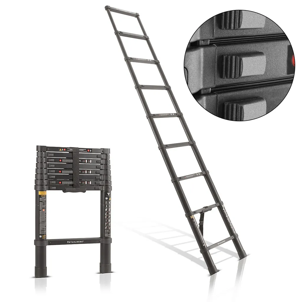 STAHLWERK Teleskopleiter 150 Kg 2,60 M Ausziehbare Aluminiumleiter Anlegeleiter 3 STAHLWERK Teleskopleiter 150 Kg 2,60 M Ausziehbare Aluminiumleiter Anlegeleiter