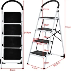 COSTWAY Trittleiter Klapptritt Weiss, Stehleiter Klappbar, Haushaltsleiter Stufenleiter Platzsparend, Metall, Stufenstehleiter 150 Kg Tragkraft 4-Stufen-Trittleiter -Vidailo Verkaufe 09f1151a0168197f1517160f75f3119f