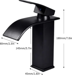 Wasserhahn Bad, Waschtischarmatur Waschbecken Armatur Wasserfall Waschtischarmatur, Messing Wasserhahn Badezimmer, Keramikventil Mit Heiß Und Kalt Wasser Für Badezimmer (Schwarz) -Vidailo Verkaufe 0befb46303cd1aa04f3081e56abde023 1