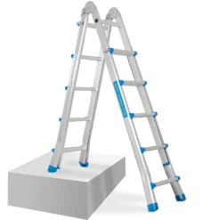 Masko® Aluminium Teleskopleiter Multifunktionsleiter Aluleiter Klappleiter Anlegeleiter , Länge:5.10m / 4x5 Sprossen Silber/Blau -Vidailo Verkaufe 0da6c9691bfa7ec5103604964f8bc3ea