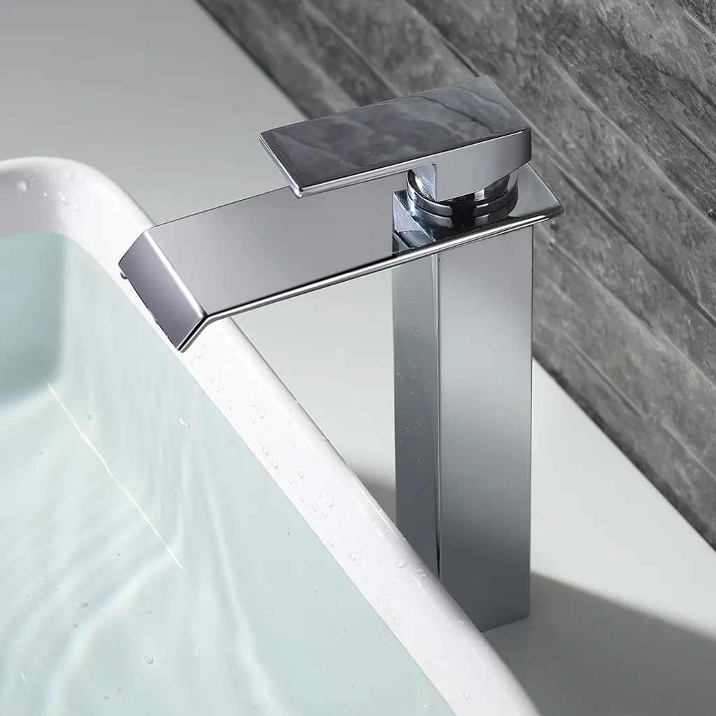 Wasserfall Wasserhahn Bad, Wasserhahn Waschbecken Für Badezimmer, Einhandmischer Waschtischarmaturen, Keramikventil, Kaltes Und Heißes Wasser Vorhanden, Verchromt, Moderner Stil (Silber) 5 Wasserfall Wasserhahn Bad, Wasserhahn Waschbecken Für Badezimmer, Einhandmischer Waschtischarmaturen, Keramikventil, Kaltes Und Heißes Wasser Vorhanden, Verchromt, Moderner Stil (Silber) – Bild 3