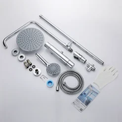 Duschsystem Mit Thermostat Regendusche Edelstahl Regenkopf Runde Duschsäule Duschgarnitur Duscharmatur Inkl. 3 Strahlarten Handbrause, Höhenverstellbar Duschstange -Vidailo Verkaufe 0e83d74fc0a5ca87751921b640f25364