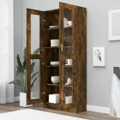 VidaXL Vitrinenschrank Räuchereiche 82,5x30,5x185,5 Cm Holzwerkstoff -Vidailo Verkaufe 11d2cf35357afe347feab883e7d0ef07