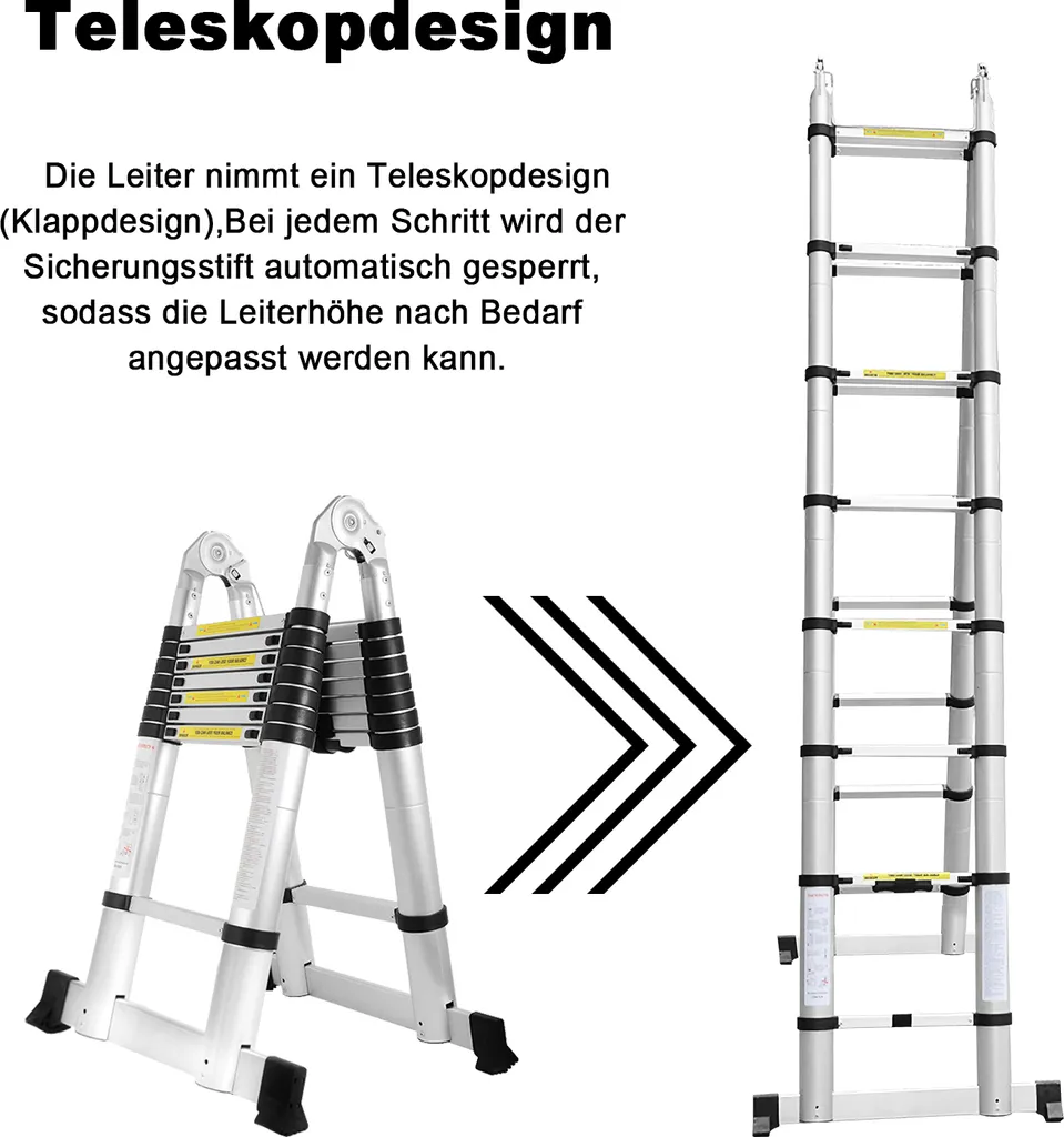 Wolketon Teleskopleiter Stehleiter Mehrzweckleiter Klappleiter 2.5+2.5m 5M Multifunktionsleiter Klappbar 9 Wolketon Teleskopleiter Stehleiter Mehrzweckleiter Klappleiter 2.5+2.5m 5M Multifunktionsleiter Klappbar – Bild 7