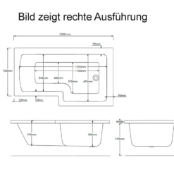 Raumspar Badewanne Syna Mit Duschzone 150 X 85/70 X 40 Cm, Rechts, Weiß, Komplett-Set -Vidailo Verkaufe 129c1ac9298467bab8834a99cced5ec4