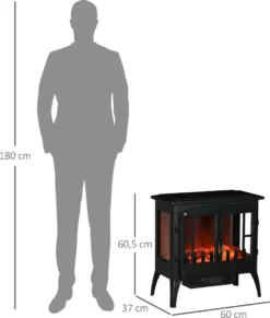 HOMCOM LED Elektrokamin 1000/2000W Standkamin Kaminofen Mit Flammeneffekt Innenraumheizung Mit Überhitzungsschutz 2 Heizstufen Stahl Schwarz 60 X 37 X 60,5 Cm -Vidailo Verkaufe 14810f0f9451a6cad13cdd59fd0eff81