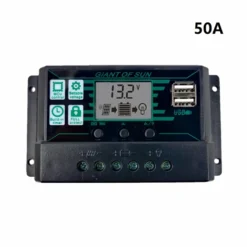 50A MPPT Solar Laderegler, Solarregler Solarpanel Controller Regulator, PWM Dual USB Photovoltaik Panel, Schwarz