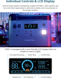 OUKITEL Tragbares Stromerzeuger P2001E, Solarspeicher Mit 2000Wh/51,2V LiFePO4 Akku Mit 2000W (4000W Peak) AC Ausgängen, Versorgt 13 Geräte Gleichzeitig, Solargenerator Mit Beleuchtung Für Outdoor Camping, Fernreisen, Heimgebrauch -Vidailo Verkaufe 1838887935bd023ef6bf162e1fcc219d