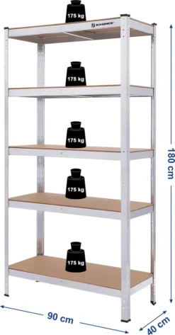 SONGMICS Lagerregal, 180 X 90 X 40 Cm, Bis 875 Kg Belastbar (175 Kg Pro Ablage), Schwerlastregal Mit 5 Regalböden, Aufbewahrungsregal, Regalsystem, Höhenverstellbar, Garage, Keller, Silber GLR40SV -Vidailo Verkaufe 1ab910b977dc8ce662981268e8a9e5a5
