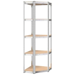 VidaXL Eckregal Mit 5 Böden Silbern Stahl & Holzwerkstoff