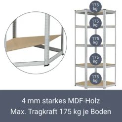 Juskys Eckregal Lageregal Corner Basic 180 X 70 X 40-70 Cm - 875 Kg - 5 Böden - Metall Verzinkt - Schwerlastregal Steckregal Kellerregal -Vidailo Verkaufe 1bc8a8e2cf65958b31bfceb711c4765f