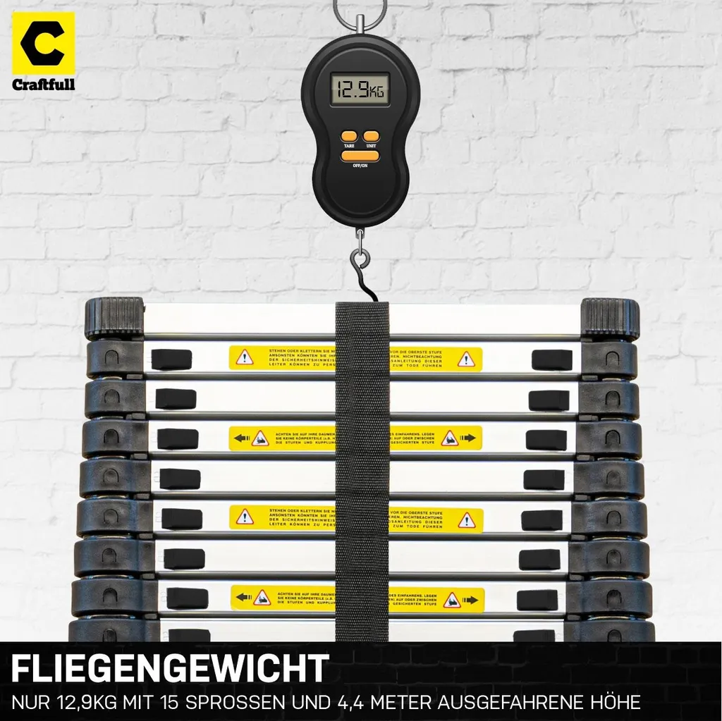 Craftfull Teleskopleiter CF-101B - Soft-Close-Funktion - Ausziehleiter Aus Aluminium (4.4 Meter) 6 Craftfull Teleskopleiter CF-101B - Soft-Close-Funktion - Ausziehleiter Aus Aluminium (4.4 Meter) – Bild 4