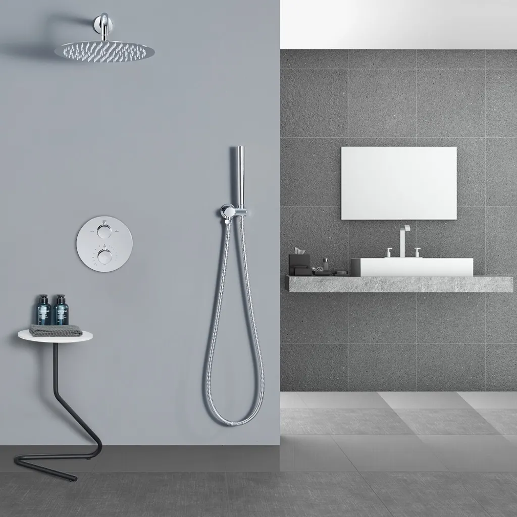 HOMELODY Regendusche Duschsystem Mit Thermostat Unterputz Duscharmatur Rund, Duschamaturenset Chrom Duschset Dusche 12 Zoll Kopfbrause, Anti-Verbrühungs-Duschsystem 10 HOMELODY Regendusche Duschsystem Mit Thermostat Unterputz Duscharmatur Rund, Duschamaturenset Chrom Duschset Dusche 12 Zoll Kopfbrause, Anti-Verbrühungs-Duschsystem – Bild 8