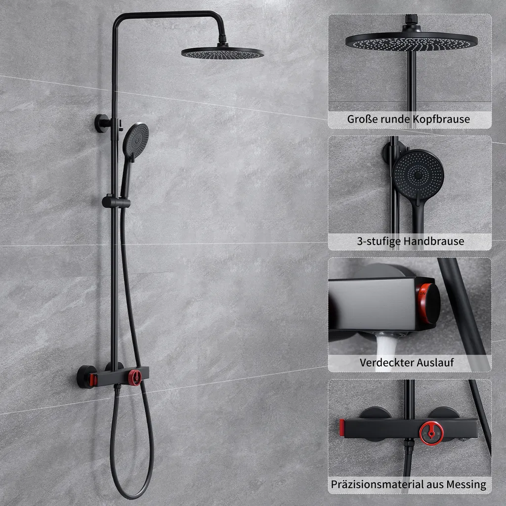Duschsystem Mit Thermostat Schwarz 3 In 1 Duschset Mit Trennbar Badewannenarmatur Duscharmatur Aus Messing Duschset 3 Funktion Handbrause Überkopfbrause Duschstange Regendusche Für Bad 4 Duschsystem Mit Thermostat Schwarz 3 In 1 Duschset Mit Trennbar Badewannenarmatur Duscharmatur Aus Messing Duschset 3 Funktion Handbrause Überkopfbrause Duschstange Regendusche Für Bad – Bild 2