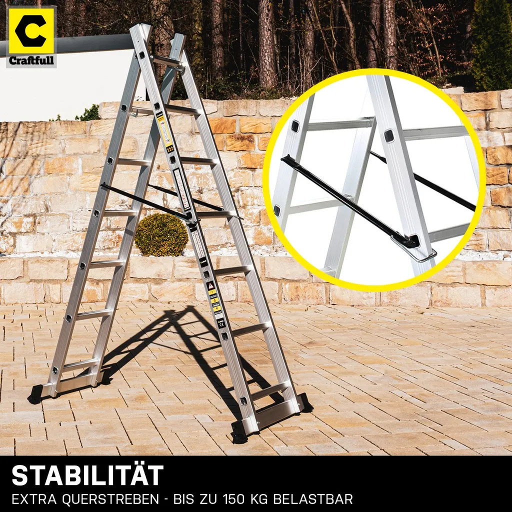 Aluminium Leitergerüst CF-103A - Multigerüst - Multifunktionsleiter - Gerüst - Stehleiter - Bockleiter - Leiter - (1.95 Meter 7 Sprossen) 5 Aluminium Leitergerüst CF-103A - Multigerüst - Multifunktionsleiter - Gerüst - Stehleiter - Bockleiter - Leiter - (1.95 Meter 7 Sprossen) – Bild 3