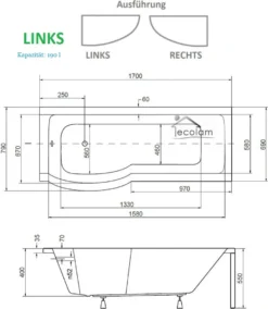 ECOLAM Duschbadewanne Set Badewanne + Glasabtrennung Duschwand Eckbadewanne I-Besco 170x70 LINKS Schürze Ablaufgarnitur Füße Silikon -Vidailo Verkaufe 25a4804018053cac2886a55c832015e6