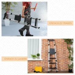 DURHAND Klapptritt Stehleiter Mit 4 Stufen Rutschfest Rostfrei Leiter Gerüstbock Mit Werkzeugablage Handlauf Bis 150 Kg Belastbar Inkl. Anti-Rutsch-Füße Alu 45,5 X 82 X 145 Cm -Vidailo Verkaufe 25a489d599f53347b5414d9e9c99a00b