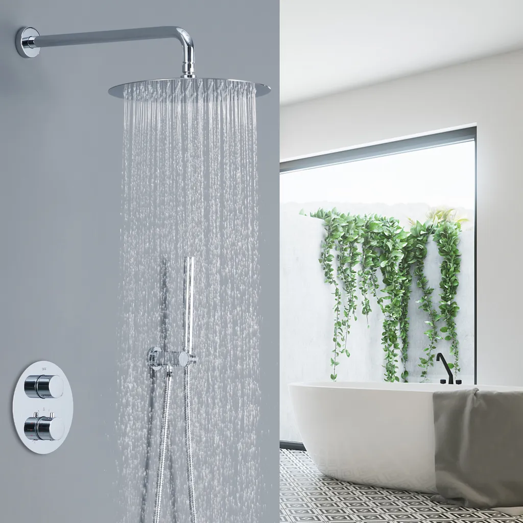 HOMELODY Regendusche Duschsystem Mit Thermostat Unterputz Duscharmatur Rund, Duschamaturenset Chrom Duschset Dusche 12 Zoll Kopfbrause, Anti-Verbrühungs-Duschsystem 3 HOMELODY Regendusche Duschsystem Mit Thermostat Unterputz Duscharmatur Rund, Duschamaturenset Chrom Duschset Dusche 12 Zoll Kopfbrause, Anti-Verbrühungs-Duschsystem