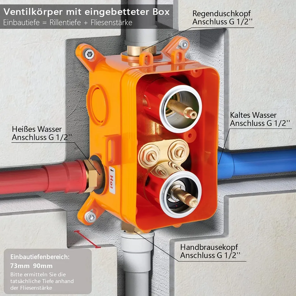 HOMELODY Regendusche Duschsystem Mit Thermostat Unterputz Duscharmatur Rund, Duschamaturenset Chrom Duschset Dusche 12 Zoll Kopfbrause, Anti-Verbrühungs-Duschsystem 11 HOMELODY Regendusche Duschsystem Mit Thermostat Unterputz Duscharmatur Rund, Duschamaturenset Chrom Duschset Dusche 12 Zoll Kopfbrause, Anti-Verbrühungs-Duschsystem – Bild 9