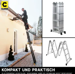 Craftfull Mehrzweckleiter CF-104A - 6in1 Leiter - Gelenkleiter Aus Aluminium - Klappleiter - Stehleiter - Anlegeleiter - Anti-Rutsch-Profil - 3,5 Meter (4x3 Sprossen) -Vidailo Verkaufe 2782093cf854e62c206181e3d30ac26b
