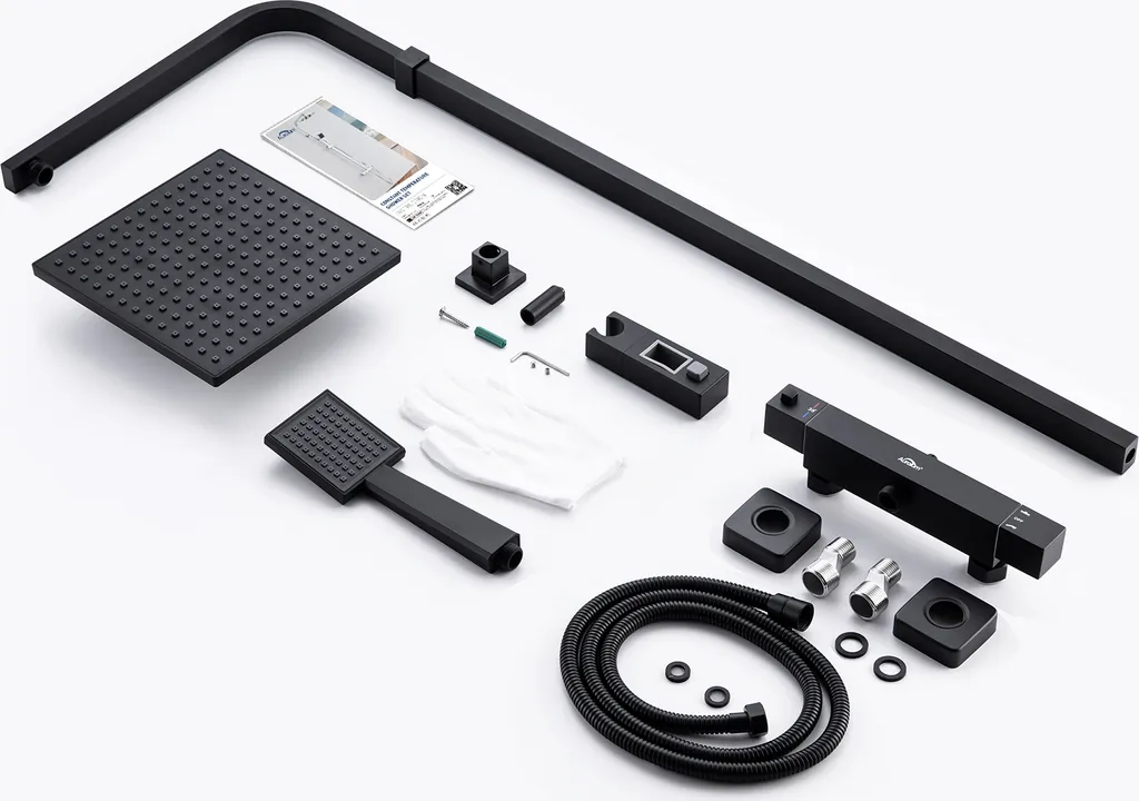 Duschsystem Mit 38 °C Thermostat Duscharmatur Regendusche Duschset Dusch Mit Handbrause, Schwarz 11 Duschsystem Mit 38 °C Thermostat Duscharmatur Regendusche Duschset Dusch Mit Handbrause, Schwarz – Bild 9