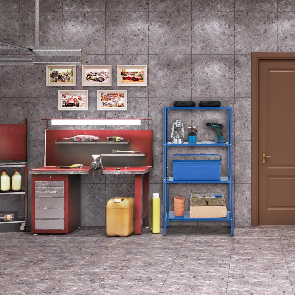 Relaxdays Blaues Schwerlastregal Mit 4 Ebenen 7 Relaxdays Blaues Schwerlastregal Mit 4 Ebenen – Bild 5