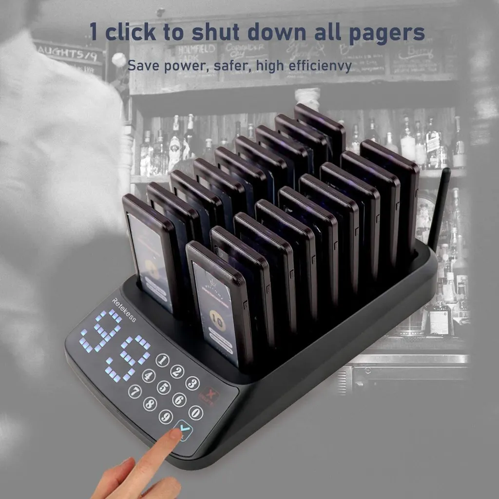Retekess T115 Pager System, Kundenrufsystem, 99 Kanal Keypad Sender Mit 18 Wiederaufladbare Pager In Bars Privatklinik Restaurant Hotel 6 Retekess T115 Pager System, Kundenrufsystem, 99 Kanal Keypad Sender Mit 18 Wiederaufladbare Pager In Bars Privatklinik Restaurant Hotel – Bild 4