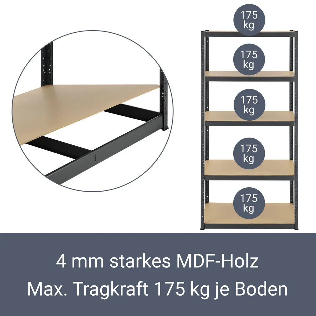 Juskys Lagerregal Basic 2er Set 180x90x40 Cm Grau – 2 Schwerlastregale Mit 10 Böden – Max. 1750 Kg - Metall Verzinkt - Regale Kellerregal Metallregal 6 Juskys Lagerregal Basic 2er Set 180x90x40 Cm Grau – 2 Schwerlastregale Mit 10 Böden – Max. 1750 Kg - Metall Verzinkt - Regale Kellerregal Metallregal – Bild 4