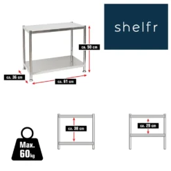 2 Ebenen Edelstahl Regal - 61x36x50 Schwerlastregal Bis 60kg - Metallregal Küche -Vidailo Verkaufe 2dd7d9dabcefc26bf759927697bf1bde