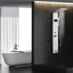 Puluomis Duschsystem Duschpaneel 5 Funktionen Duscharmatur Mit Kopfbrause Und 3 Stufen Handbrause, Regendusche Duschkopf Duschset Aus Edelstahl Mit Display , Silber Weiß -Vidailo Verkaufe 30be787e9b8f20e3adfc94efc009fe13