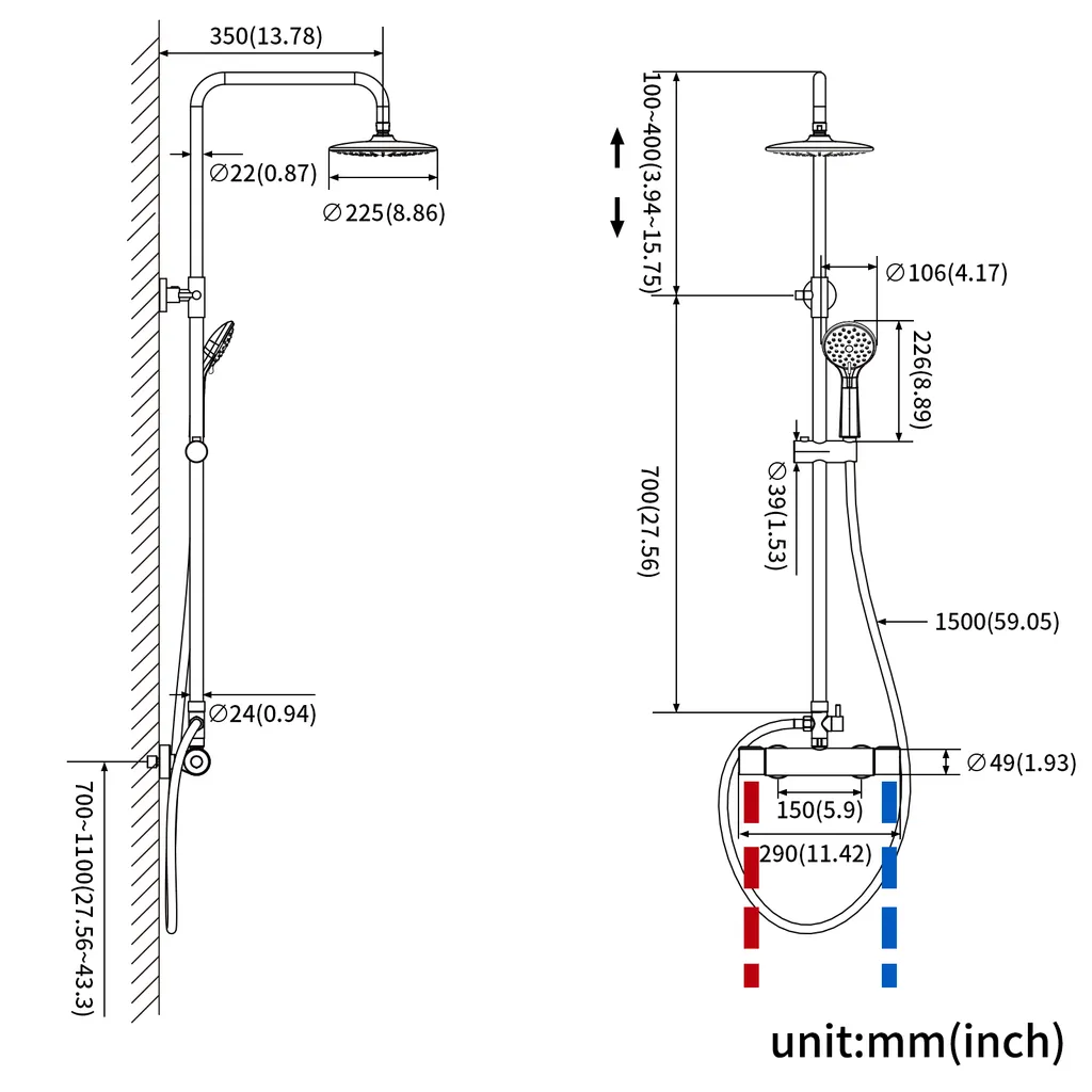 Chorm Brausegarnitur, Duschsystem Mit Thermostat Mischer, Duschset, Duscharmatur Thermostat Mit Regendusche Und Handbrause (3 Strahlarten) 8 Chorm Brausegarnitur, Duschsystem Mit Thermostat Mischer, Duschset, Duscharmatur Thermostat Mit Regendusche Und Handbrause (3 Strahlarten) – Bild 6