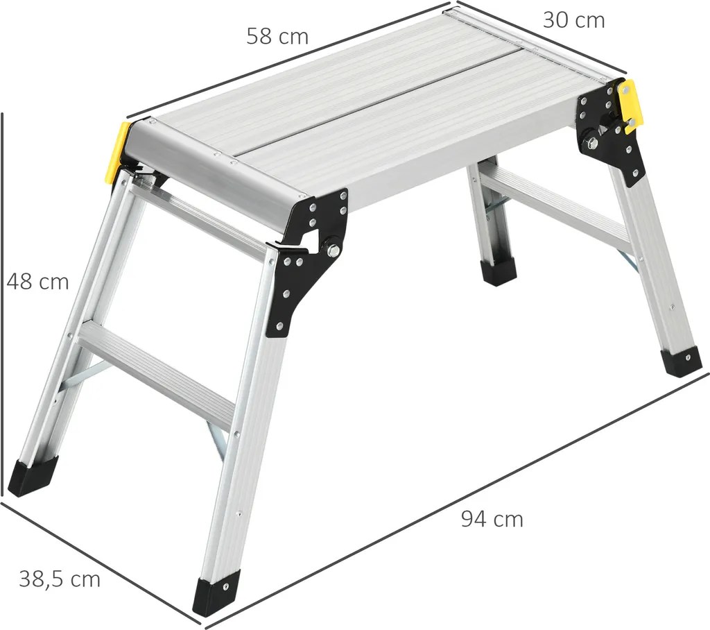 DURHAND Werkbank Klappstufen Klappbare Arbeitsplattform Rutschfester Werktisch Mit Sicherheitsriegel Bis 150 KG Aluminiumlegierung Stahl Silber 94 X 38,5 X 48cm 5 DURHAND Werkbank Klappstufen Klappbare Arbeitsplattform Rutschfester Werktisch Mit Sicherheitsriegel Bis 150 KG Aluminiumlegierung Stahl Silber 94 X 38,5 X 48cm – Bild 3