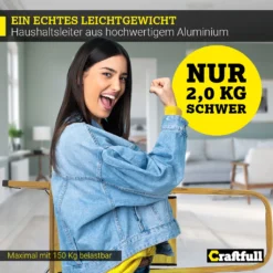 Craftfull Stehleiter CF-133A Klappleiter 2 Stufen, Gummierte Standfüße, Holzoptik, Alu Leiter Aluminiumleiter Aluleiter Mehrzweckleiter Multifunktionsleiter Haushaltsleiter Leiter -Vidailo Verkaufe 3560b8bc3e762519586876ed2700ccb3