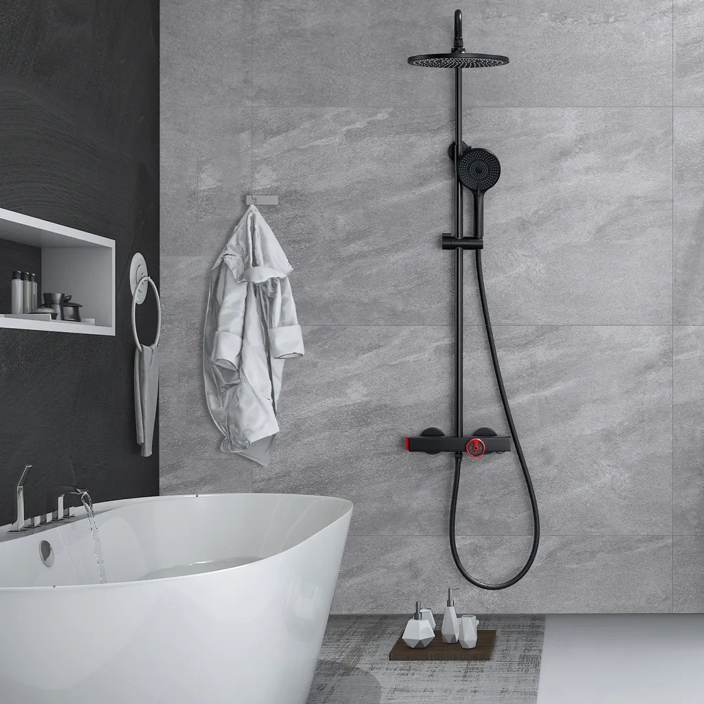 Duschsystem Mit Thermostat Schwarz 3 In 1 Duschset Mit Trennbar Badewannenarmatur Duscharmatur Aus Messing Duschset 3 Funktion Handbrause Überkopfbrause Duschstange Regendusche Für Bad 11 Duschsystem Mit Thermostat Schwarz 3 In 1 Duschset Mit Trennbar Badewannenarmatur Duscharmatur Aus Messing Duschset 3 Funktion Handbrause Überkopfbrause Duschstange Regendusche Für Bad – Bild 9