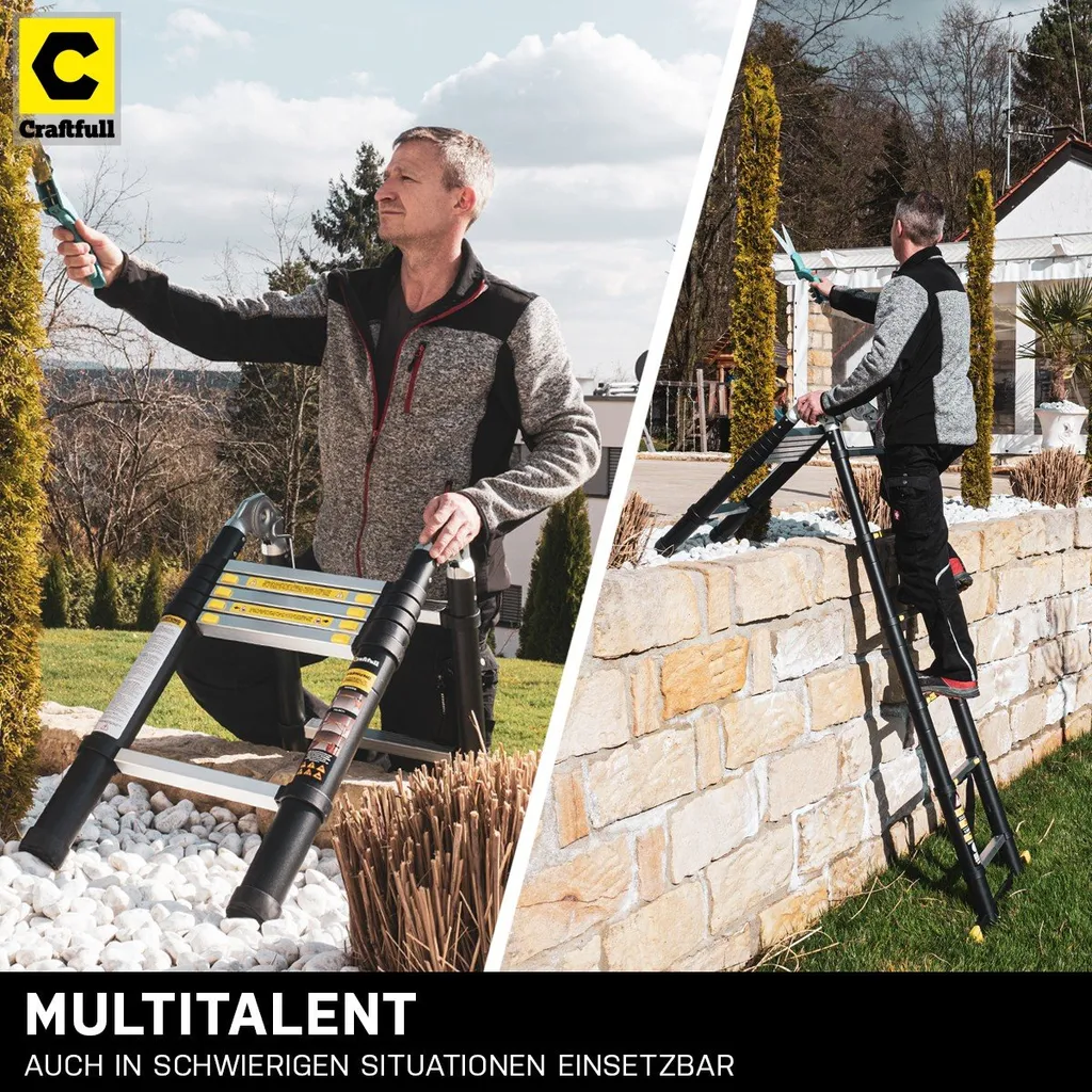 Craftfull Klapp-Teleskopleiter CF-102A - Aluminium - Klappleiter Und Anlegeleiter - Inkl. Tragetasche - Stehleiter - Mehrzweckleiter - 2 X 2.8 Meter (Total 5.6 M) 9 Craftfull Klapp-Teleskopleiter CF-102A - Aluminium - Klappleiter Und Anlegeleiter - Inkl. Tragetasche - Stehleiter - Mehrzweckleiter - 2 X 2.8 Meter (Total 5.6 M) – Bild 7
