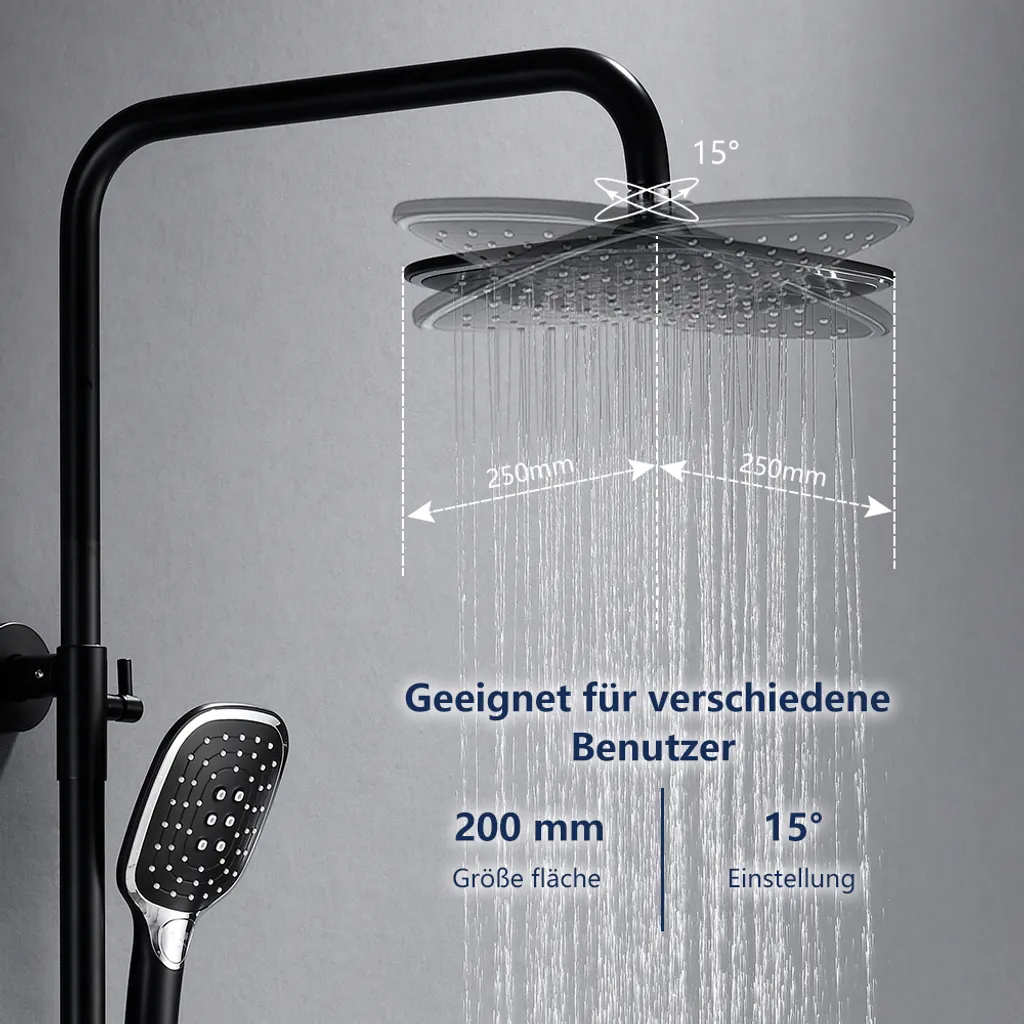 Duschsystem Mit LED Temperatur-Anzeige, Schwarz Duscharmatur Regendusche, Duschsäule Mit Regal, 3 Funktionen Duschset, Überkopfbrause, Edelstahl Verstellbarer Duschstange Für Badezimmer Dusche 5 Duschsystem Mit LED Temperatur-Anzeige, Schwarz Duscharmatur Regendusche, Duschsäule Mit Regal, 3 Funktionen Duschset, Überkopfbrause, Edelstahl Verstellbarer Duschstange Für Badezimmer Dusche – Bild 3