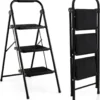 COSTWAY Trittleiter 3 Stufen Stehleiter, Klappleiter Bis 150kg, Klapptritt Klappbar, Leiter Mit Rutschfester Handlauf & Plattform, Metall Haushaltsleiter, Für Zuhause Büro Garage, Schwarz