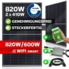 820 W / 600 W Balkonkraftwerk Photovoltaik Solaranlage Steckerfertig WIFI Smart