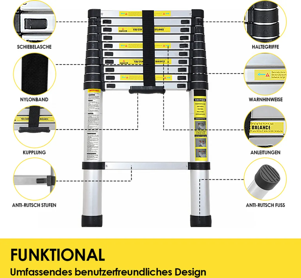 Wolketon Teleskopleiter 2.6m Stehleiter Mehrzweckleiter Alu Multifunktionsleiter Ausziehleiter 3 Wolketon Teleskopleiter 2.6m Stehleiter Mehrzweckleiter Alu Multifunktionsleiter Ausziehleiter