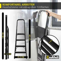 Craftfull Stehleiter CF-133A - Aluminium Haushaltsleiter - Gummierte Standfüße - Klappleiter - Mehrzweckleiter - 6 Stufen (Black Edition) -Vidailo Verkaufe 3c99e5206945dfd5efb5ab6cb4c8add3