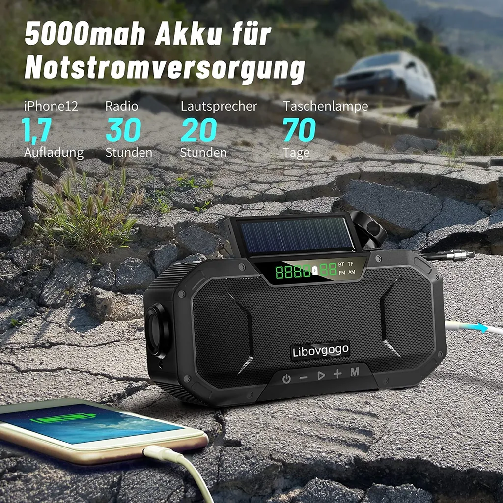 Kurbelradio Tragbares Solarradio Notfall-AM-FM-Radio Mit USB-Telefonladefunktion, LED-Taschenlampe Und 5000-mAh-Akku Für Outdoor-Camping,blau 3 Kurbelradio Tragbares Solarradio Notfall-AM-FM-Radio Mit USB-Telefonladefunktion, LED-Taschenlampe Und 5000-mAh-Akku Für Outdoor-Camping,blau